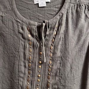 Short Sleeve Women’s Top, Size M, Liz Claiborne, Rayon & Polyester, Green Olive